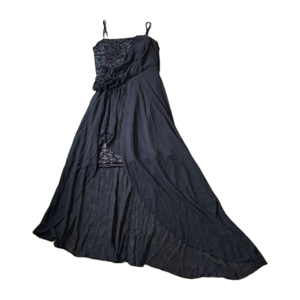 Vintage Fanny Fashion USA Y2K Asymmetrical Glitter Maxi Dress Med Goth Fairycore